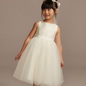 Tea Length Flower Girl Dress with Tulle Skirt